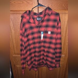 Carhartt Red and Black Plaid Button-Down Shirt